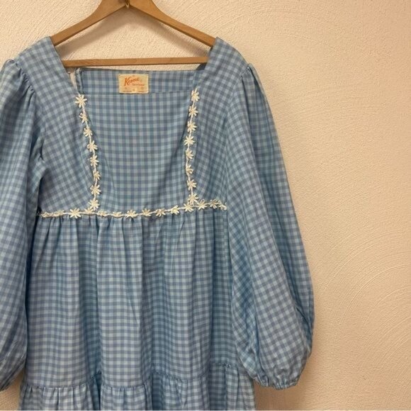 Vintage 1960s Keone Sportswear Hawaii Blue Checkered Maxi Dress Sz Medium - Picture 2 of 8
